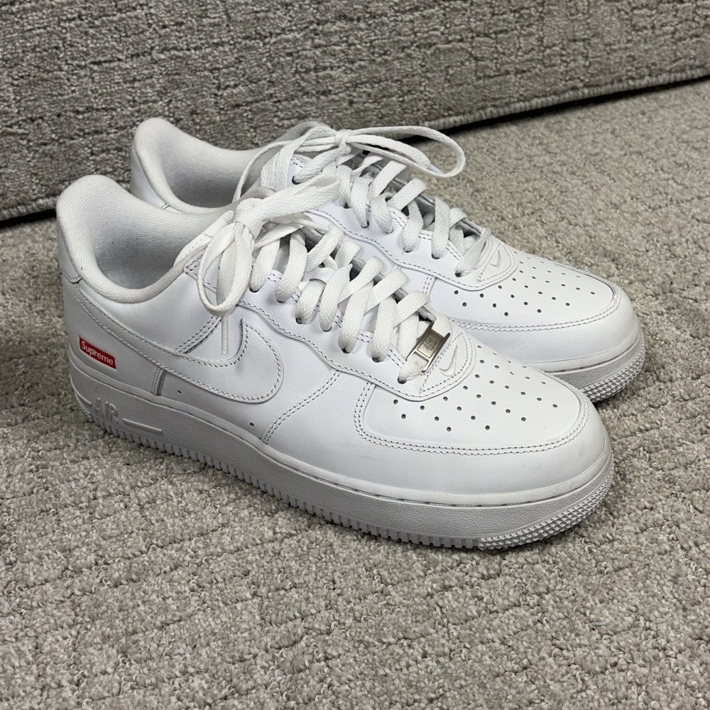 Nike Air Force 1 Low Supreme White Box Logo AF1 Sneakers CU9225-100 Size 9 Men